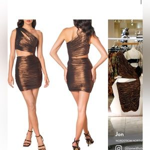 Dress the Population BRONZE colored short holiday dress